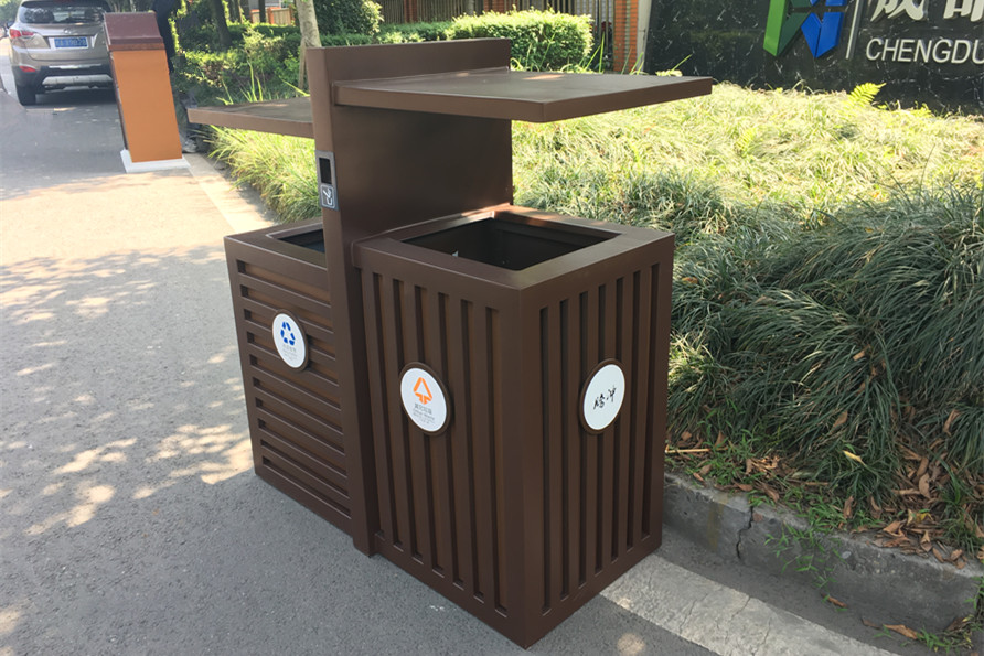 仿古经典风格钢木垃圾桶3