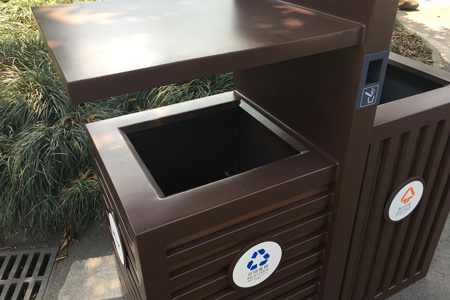 仿古经典风格钢木垃圾桶5