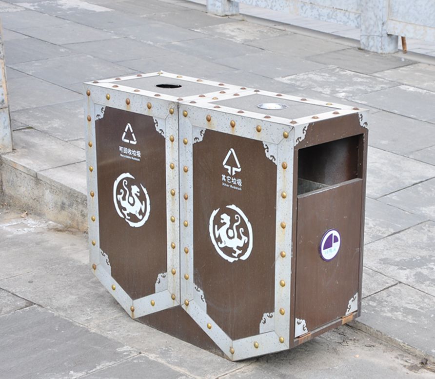 景区仿古环卫钢木垃圾桶定制